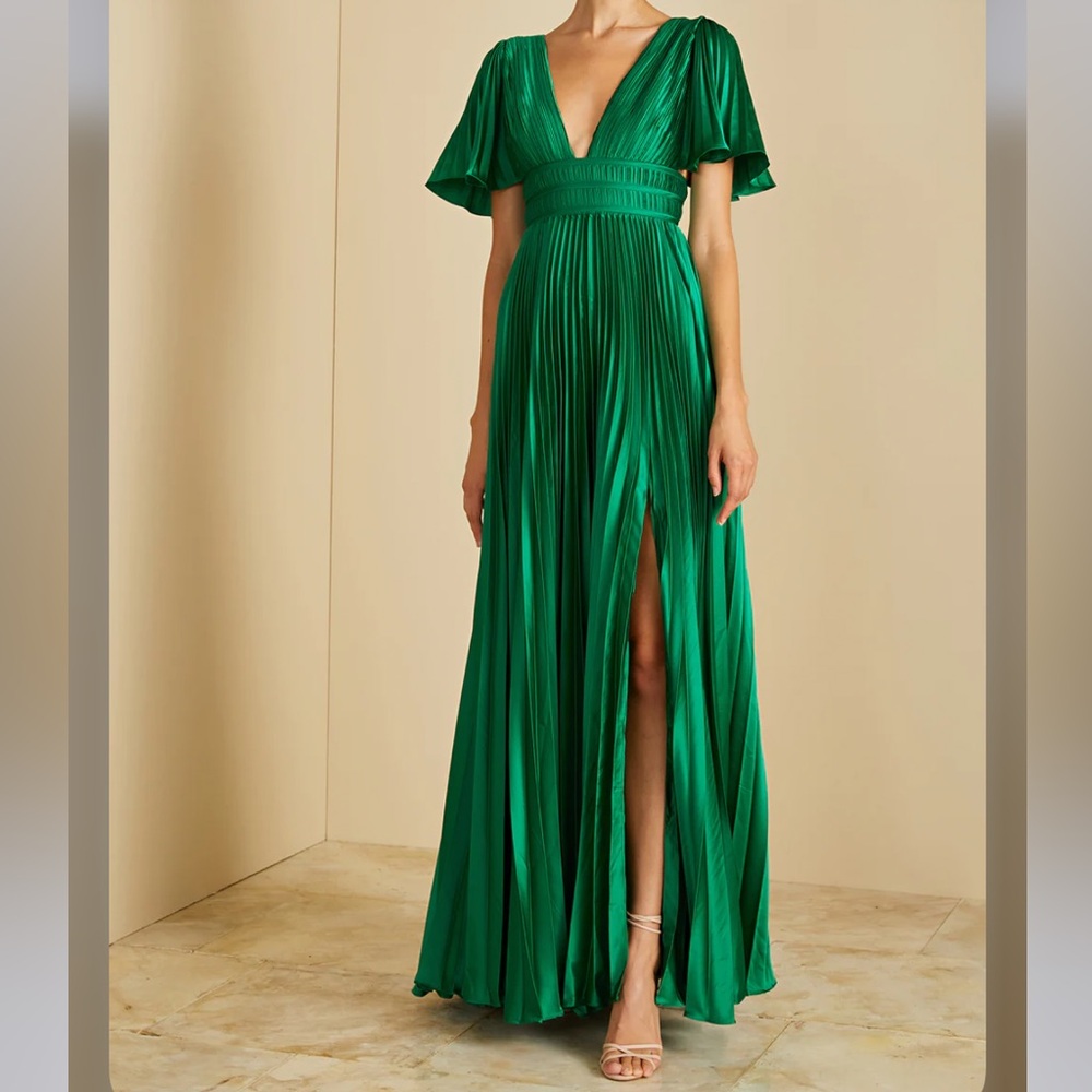 Amur Jupiter Pleated Shirt Sleeve Slit Gown NWT Size 2